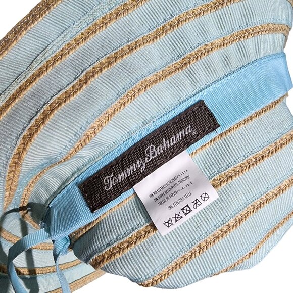 Tommy Bahama Women's Blue & Gold Striped Bucket Sun Hat Beach Vacation - Picture 2 of 5